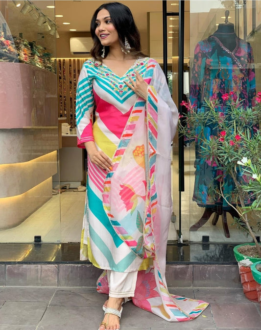 Cotton Blend Straight Printed Kurta set