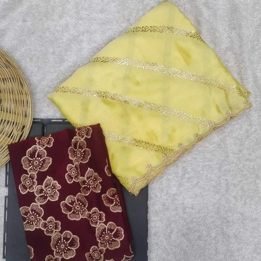 Chinnon saree with foil print design